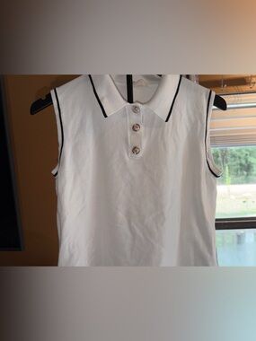 La Vila Milan White Sleeveless Polo with Blue Trim size small